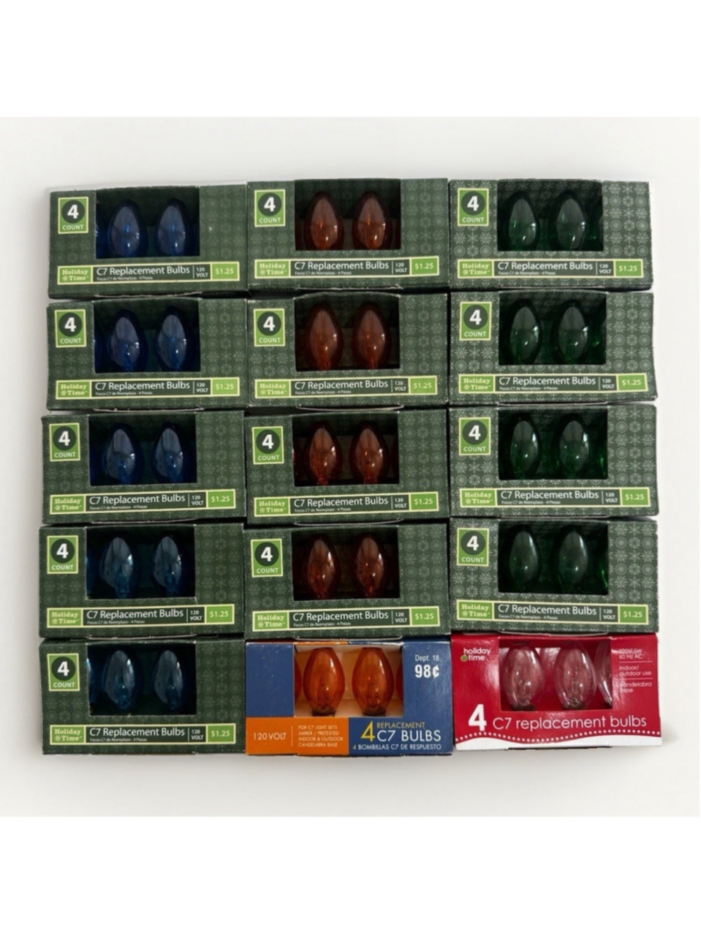 Vintage Christmas Light C7 Replacement 60 Bulb Lot Blue Amber/Orange Green Clear